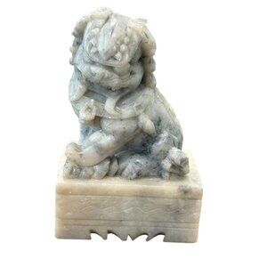 Carved Stone Foo Dog Statue 5" Tall Handcrafted Soapstone Decorative